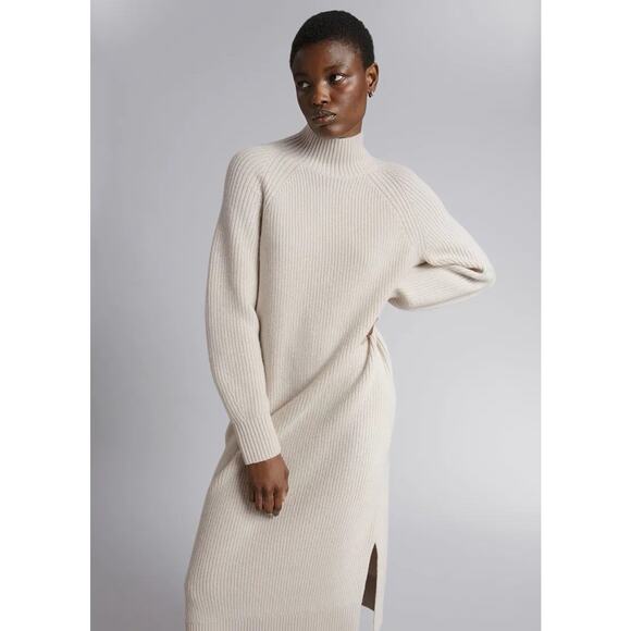 & Other Stories Cream Wool Knit Maxi Sweater Dress Long Sleeve Size L - Picture 3 of 12